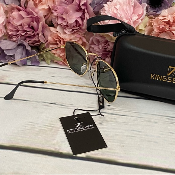 KINGSEVEN Retro Hexagon Green & Gold Polarized Sunglasses - Picture 13 of 16